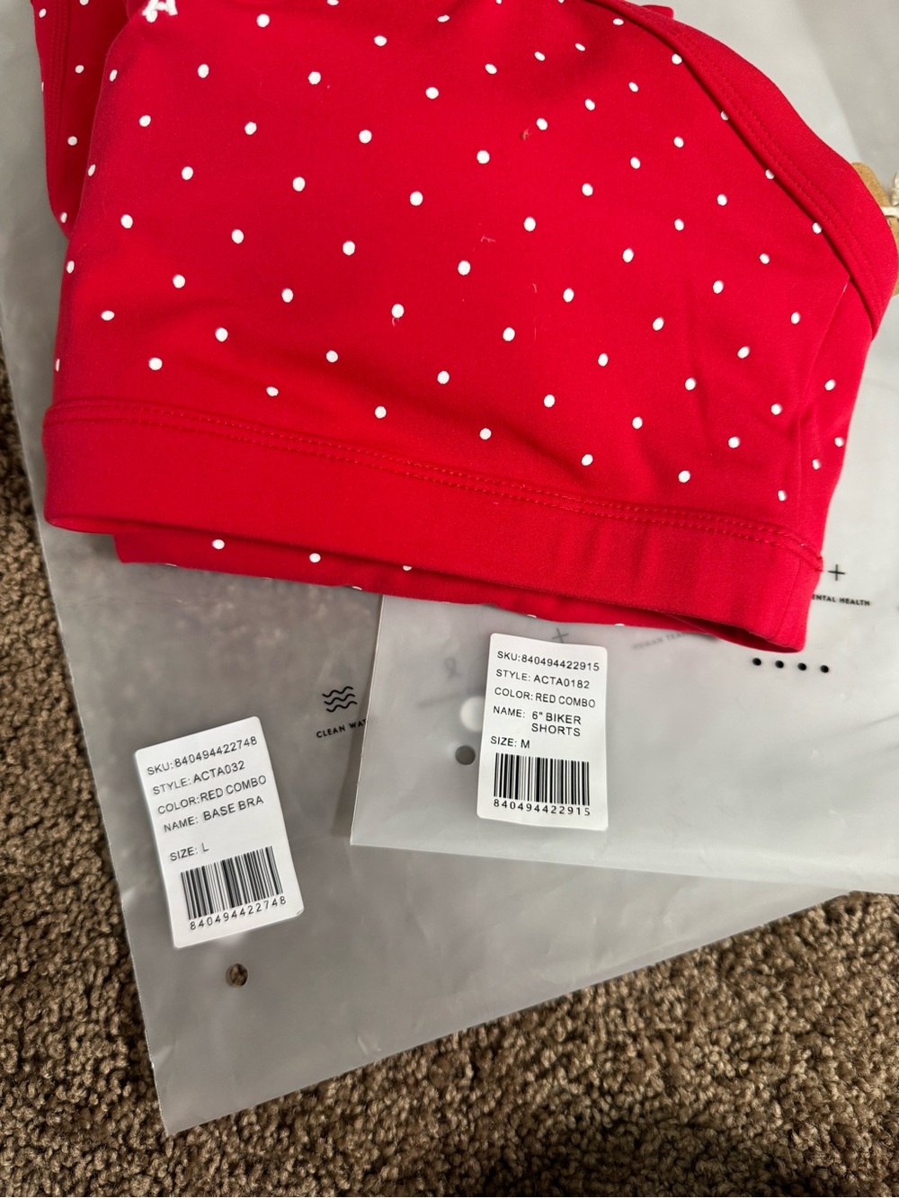 NWT ACTA Red Polka Dot Set - L Base Bra & M Biker Shorts - Picture 6 of 6
